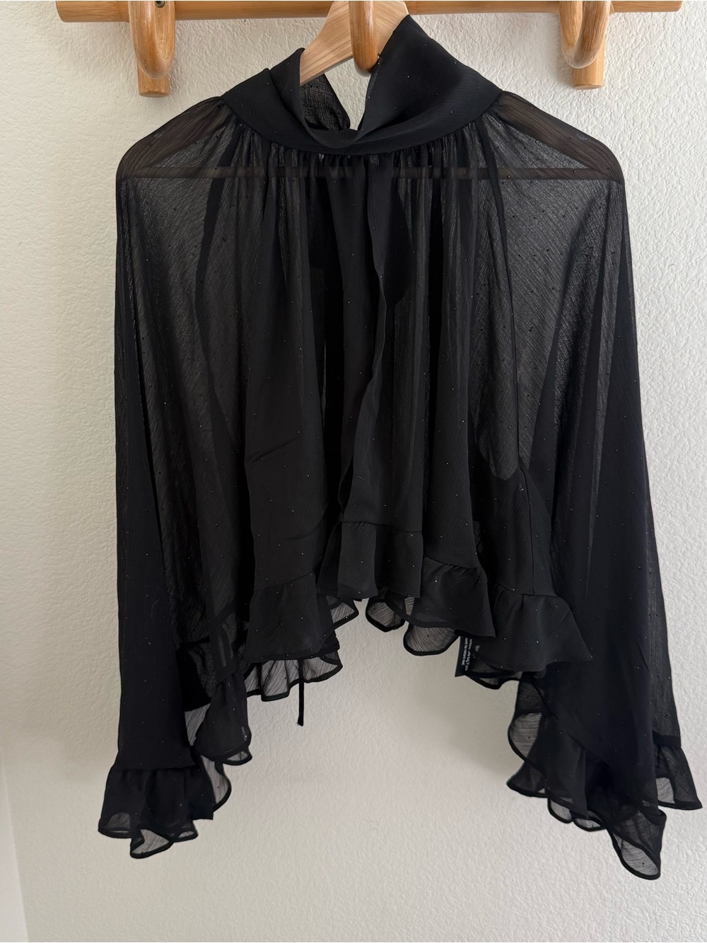 AFRM Black Sheer Ruffle High-Neck Blouse - Picture 4 of 9